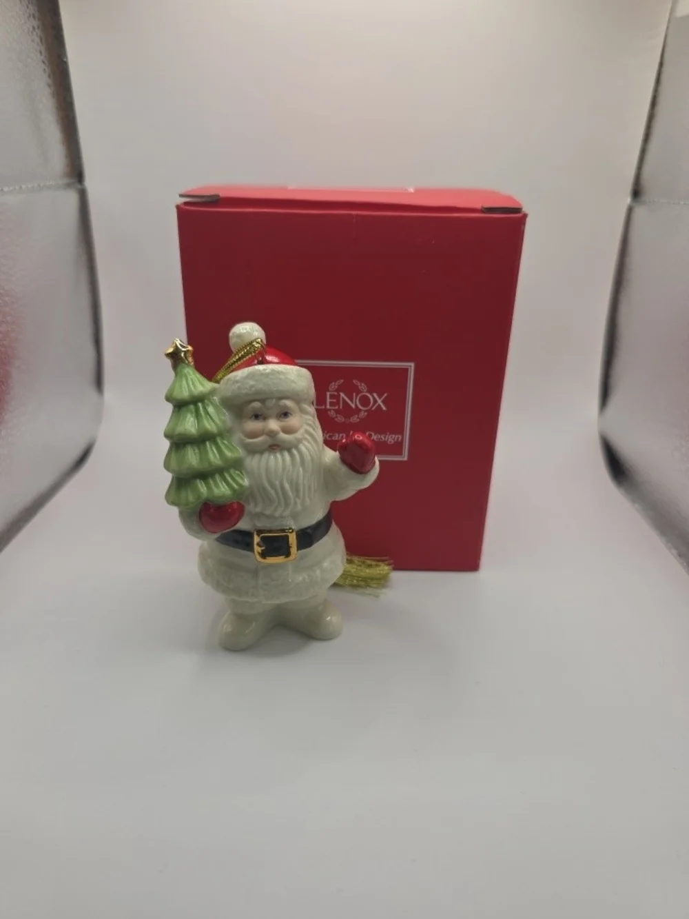 Lenox White and Red Santa Tree Holiday Ornament
